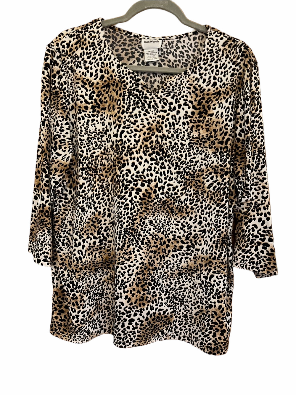 Bon Worth Leopard Print Long Sleeve Top in Tan and Black